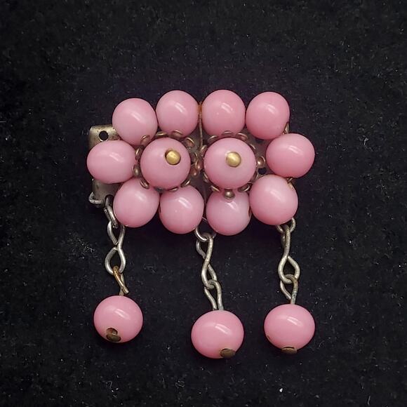 Miriam Haskell Brooch Early 1940s Unsigned Pink Beaded Wired - Picture 10 of 10